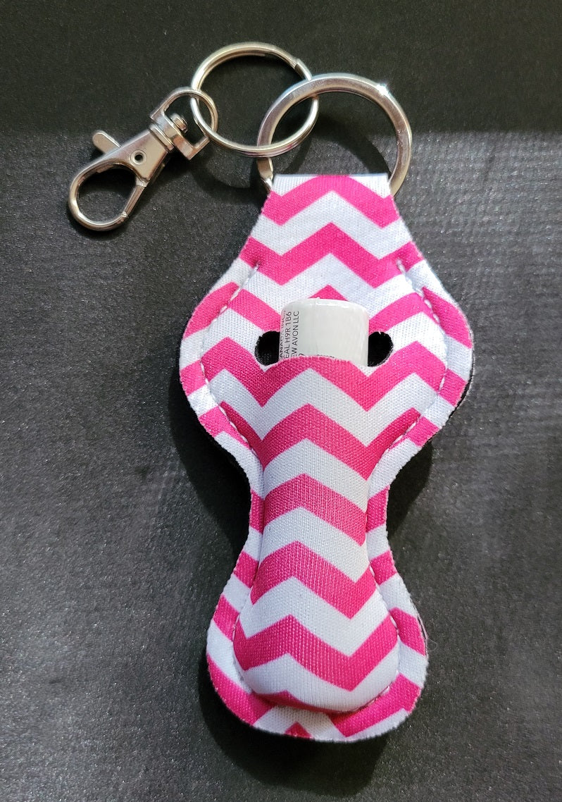 Pink & White Keychain Lip Balm Holder