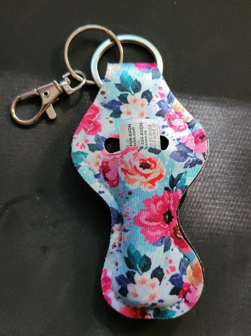 Pink & Green Floral Keychain Lip Balm Holder