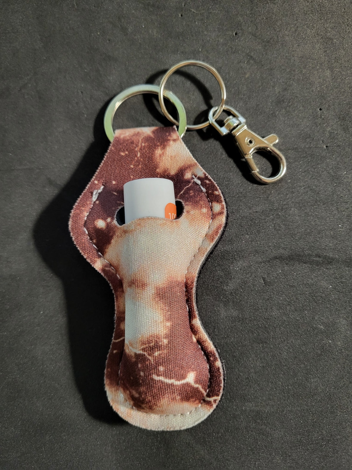 Brown Marble Keychain Lip Balm Holder