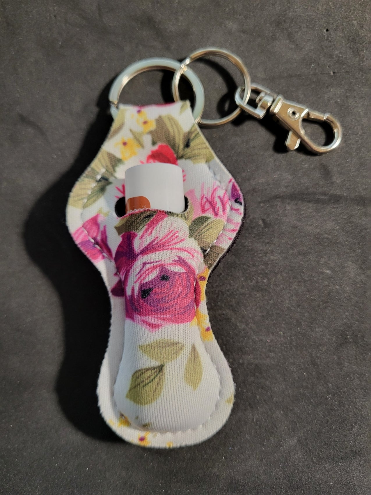 Purple Floral Print Keychain Lip Balm Holder