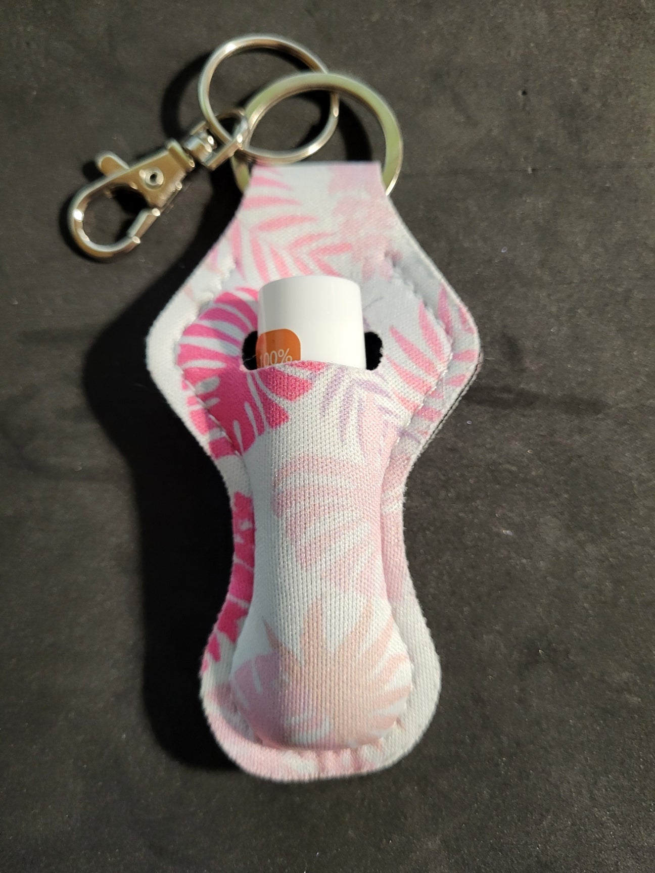 Pink Tropical Keychain Lip Balm Holder
