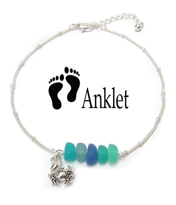 Crab & Sea Glass Ankle Bracelet
