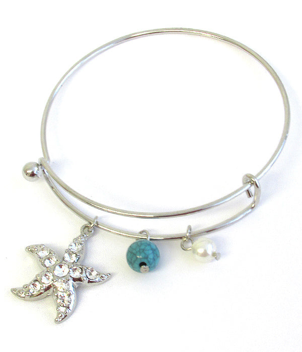 Rhinestone Starfish Wire Bangle Bracelet