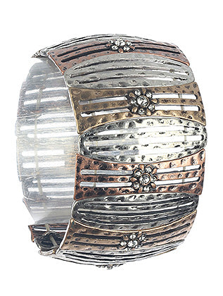 Metal Stretch Bracelet with Flowers