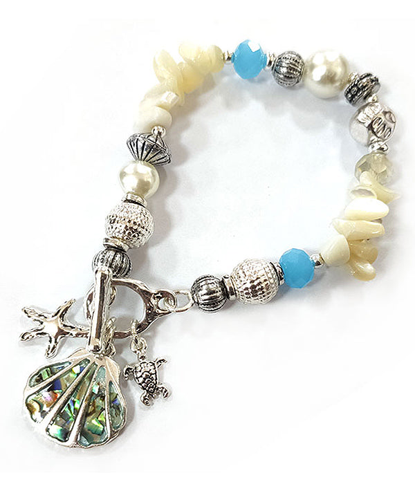 Abalone Shell Beaded Stretch Bracelet