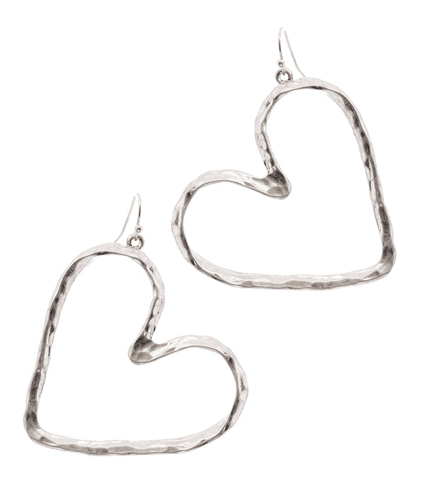 Silver Hammered Heart Earrings