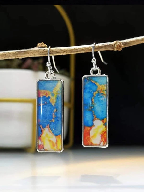 Multi-Color Rectangular Dangle Earrings