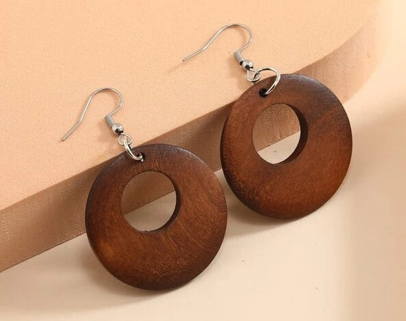 Round Wood Earrings