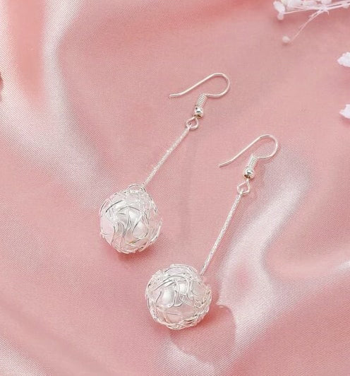 Silver Wrapped Pearl Earrings