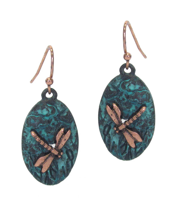 Oval Dragon Fly Metal Earrings