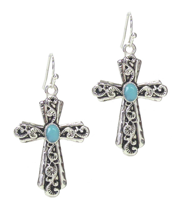 Cross Earring with Turquoise