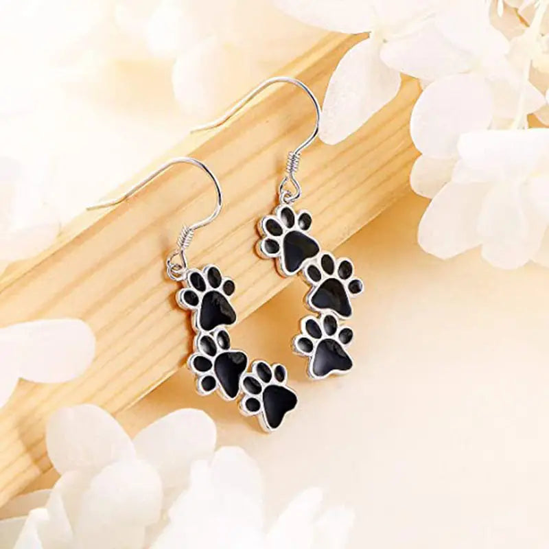 Small Three Dog Paw Earrings