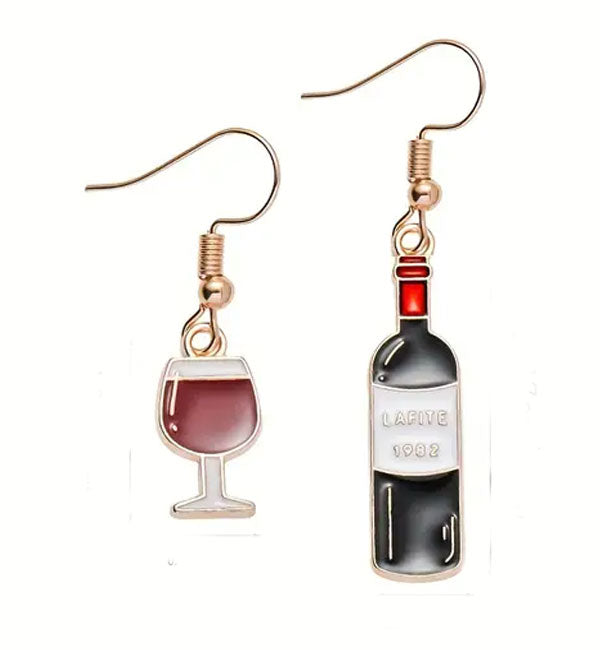 Red Wine Bottle & Glass Earrings
