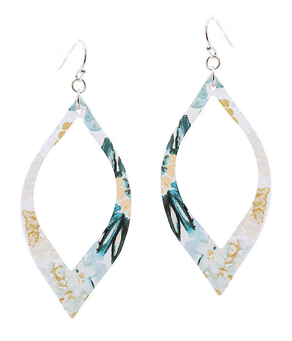 Faux Leather Flower Marquise Earrings