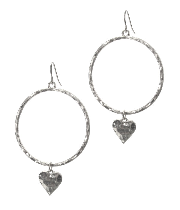 Silver Metal Heart Hoop Earrings