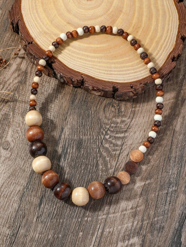 Wood Beaded Stretch Necklace