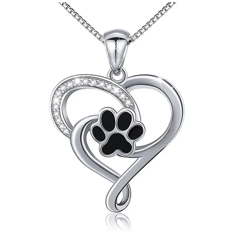 Heart with Black Dog Paw Necklace