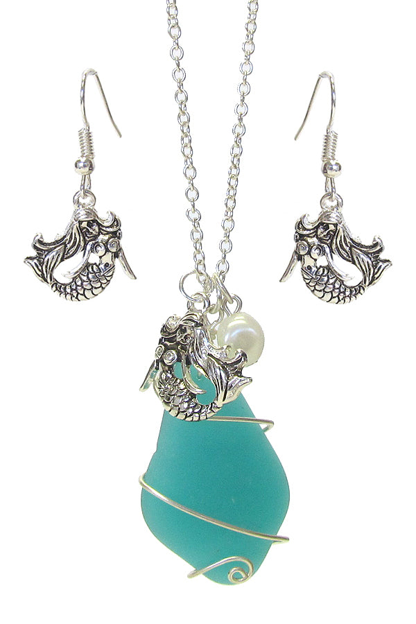 Sea Glass & Mermaid Jewelry Set